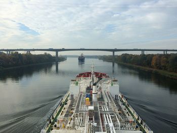 High angle view of bridge over river against sky