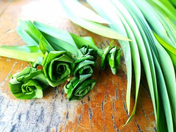 High angle view of chopped vegetables on table