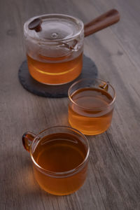High angle view of tea on table