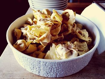 High angle view of meal served on table