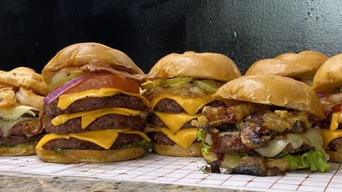 Close-up of burger on table