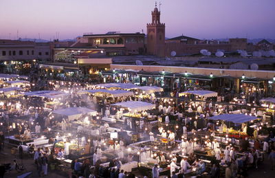 High angle view of people at market stalls