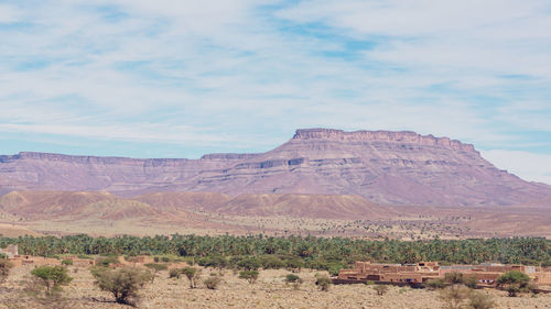 View of rocky mountain against cloudy sky