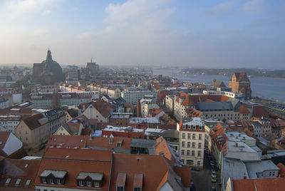 High angle view of buildings in city