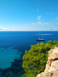 Scenic view of sea against blue sky