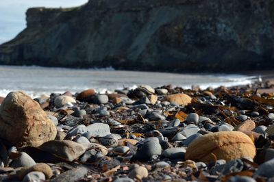 Close-up of stones on beach