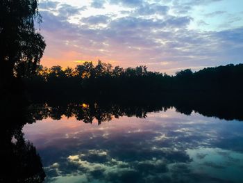 Scenic view of lake against sky during sunset