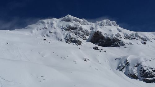Scenic view of snow covered mountains against sky