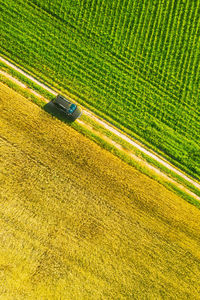 High angle view of car on field