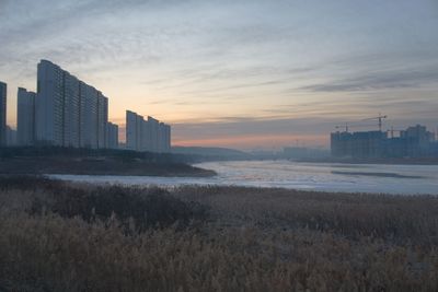 View of city at sunset