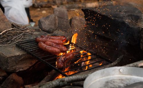 Close-up of meat on barbecue grill