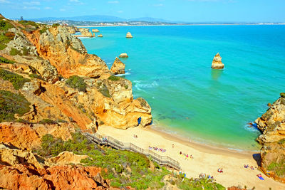 High angle view of bay and rocks