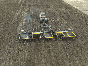 High angle view of crane at construction site