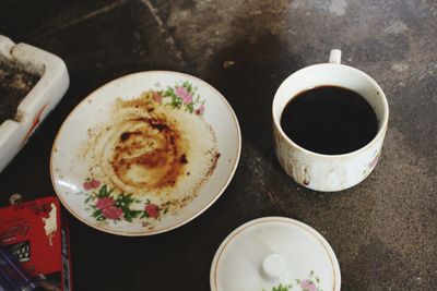 High angle view of breakfast on table