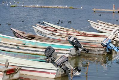 Boats moored on sea