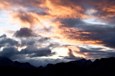 Scenic view of mountains against cloudy sky