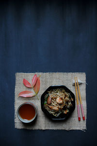 Directly above shot of various food on table