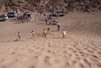 High angle view of people on beach