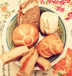 High angle view of breakfast on table