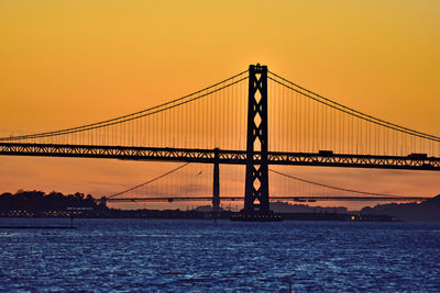 View of suspension bridge at sunset