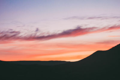 Scenic view of silhouette mountains against sky during sunset