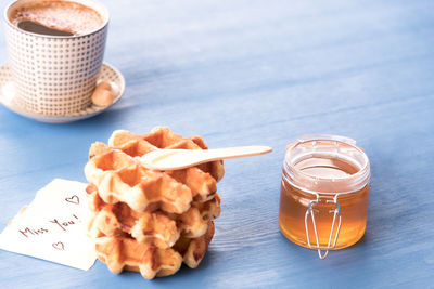 Close-up of coffee served on table