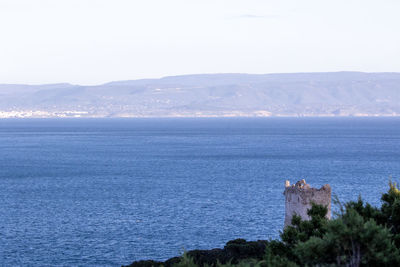 Scenic view of sea against clear sky