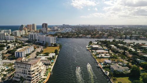 High angle view of buildings in city