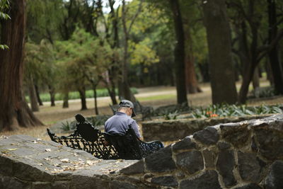 Senior man sitting on bench in park