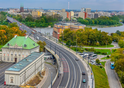 High angle view of road in city