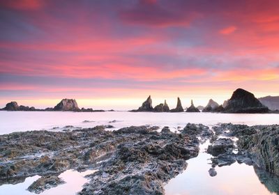 Panoramic view of sea against sky during sunset