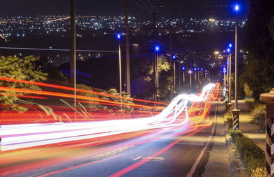 Light trails on road at night