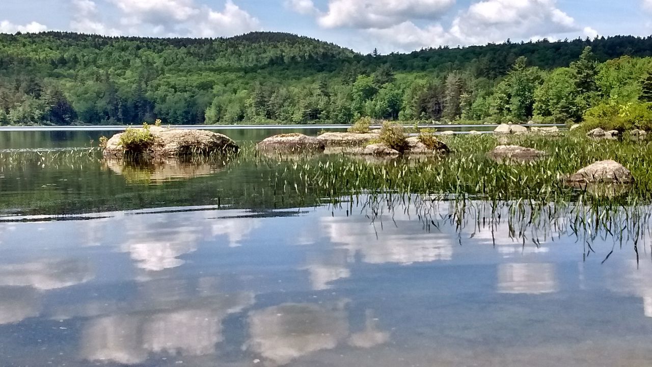 water, reflection, tranquil scene, lake, tranquility, tree, scenics, sky, beauty in nature, waterfront, nature, mountain, standing water, cloud - sky, idyllic, non-urban scene, cloud, landscape, river, day