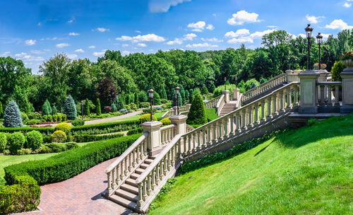 Public park near the honka house in the mezhyhirya residence, kyiv, ukraine, on a sunny summer day