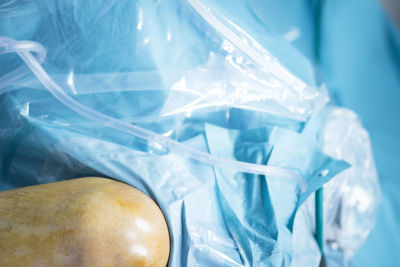 Close-up of wounded knee in hospital bed