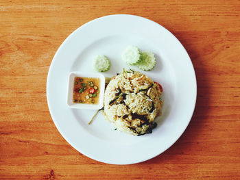 High angle view of meal served on table