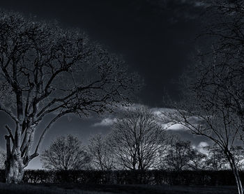 Silhouette trees on field against sky