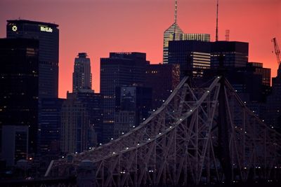 Queensboro bridge against buildings during sunset