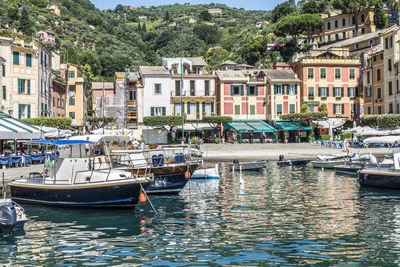 The central square of portofino facing the sea with many colorful facade