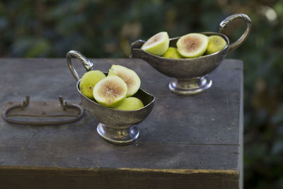 Close-up of fruits in bowl on table