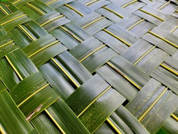 Full frame shot of green weaved banana leaves