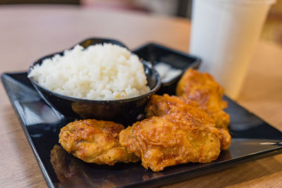 Close-up of food in plate on table