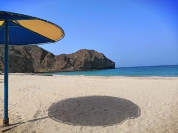 Scenic view of beach against clear blue sky