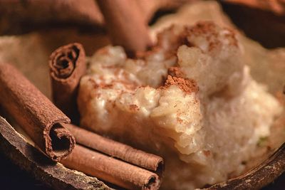 Close-up of cinnamon rice pudding