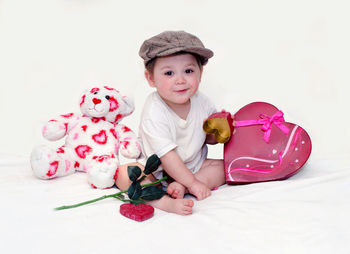 Close-up of stuffed toy against white background