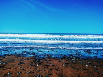 Close-up of sea against clear blue sky