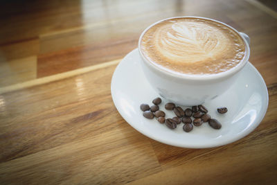 High angle view of coffee on table