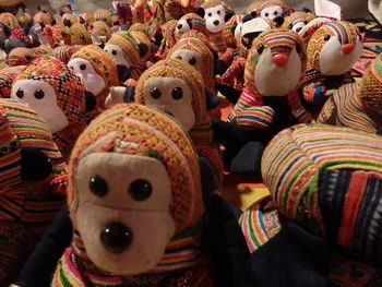 Stuffed toys for sale at market stall