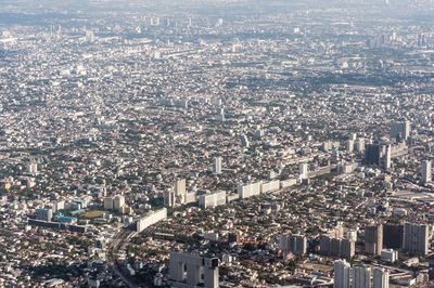 High angle view of city buildings