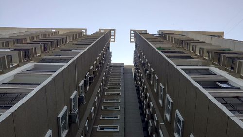 Low angle view of buildings against clear sky